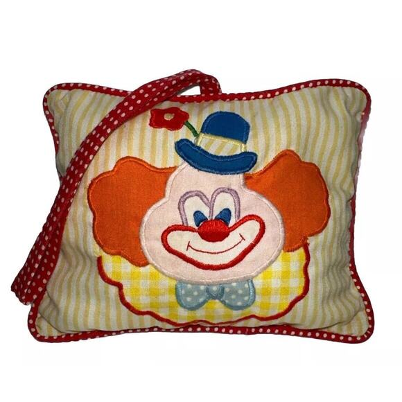 VTG House Of Hatten Music Box Yellow White Red Baby Hanging Pillow Clown - Picture 1 of 4